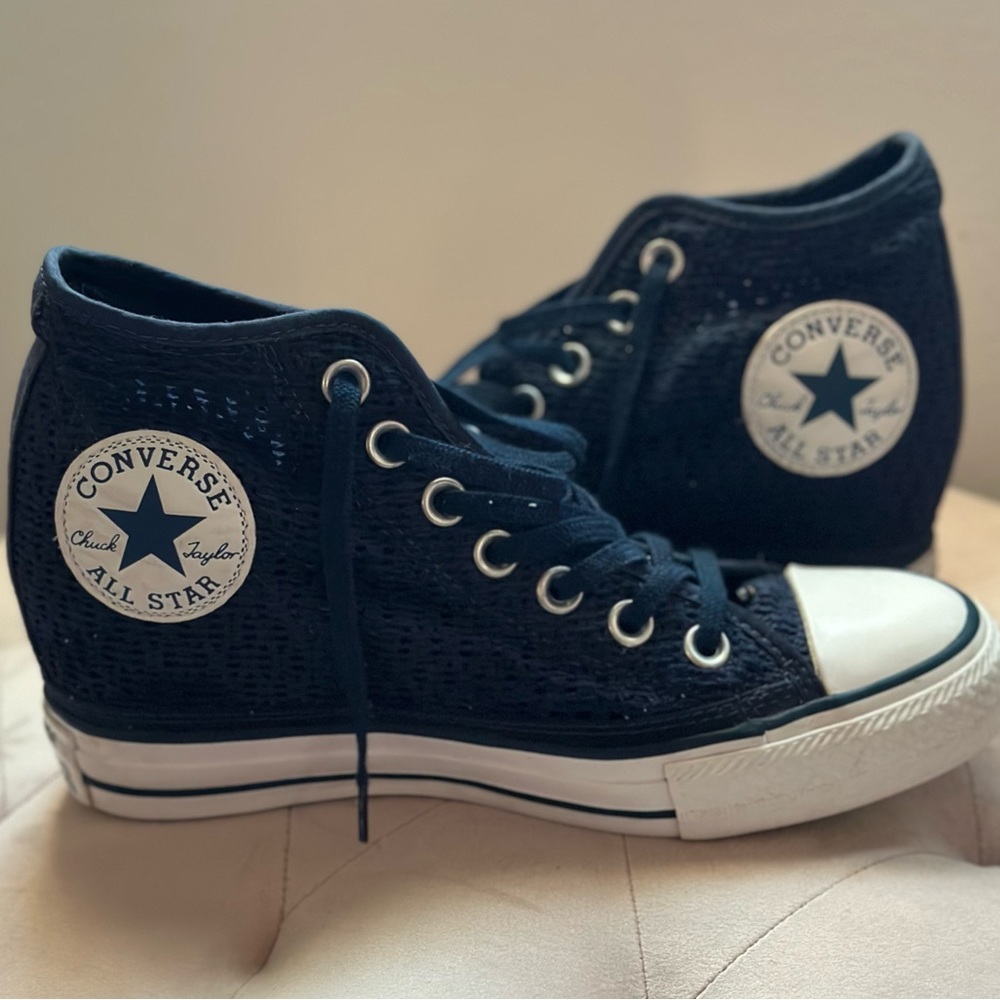 EUC Converse All-Star Lux Hidden Wedge Heel Blue Knit Women's